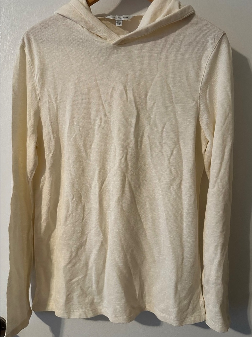 Club Monaco Tricot Cannoli Cream Hoodie Shirt Linen Cotton Blend Size S NWT $118